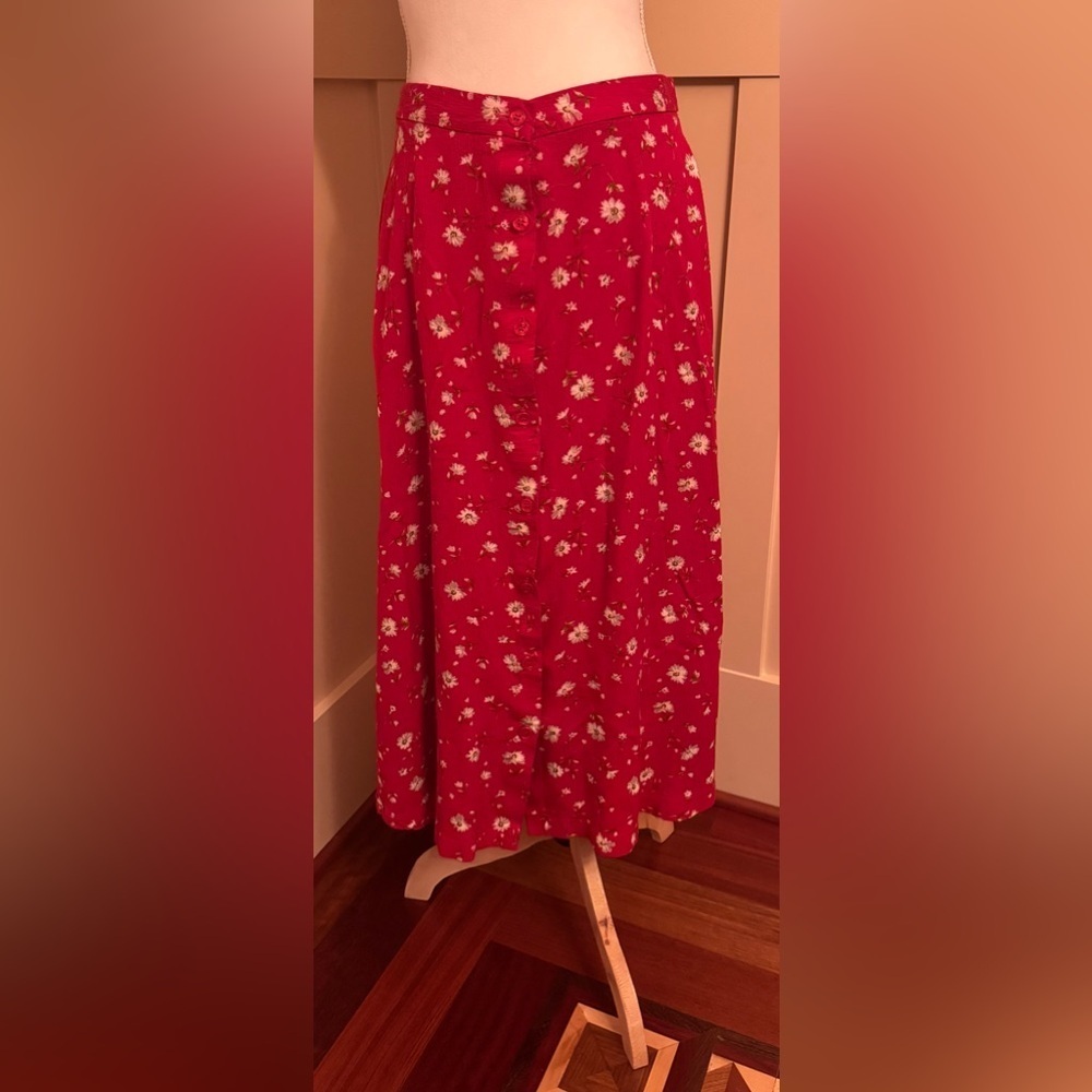 Norton McNaughton Red Floral A-Line Skirt Women